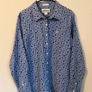 Men’s Ariat REAL Shirt All Over Cactus Print Button-Up Shirt Blue XXL Western